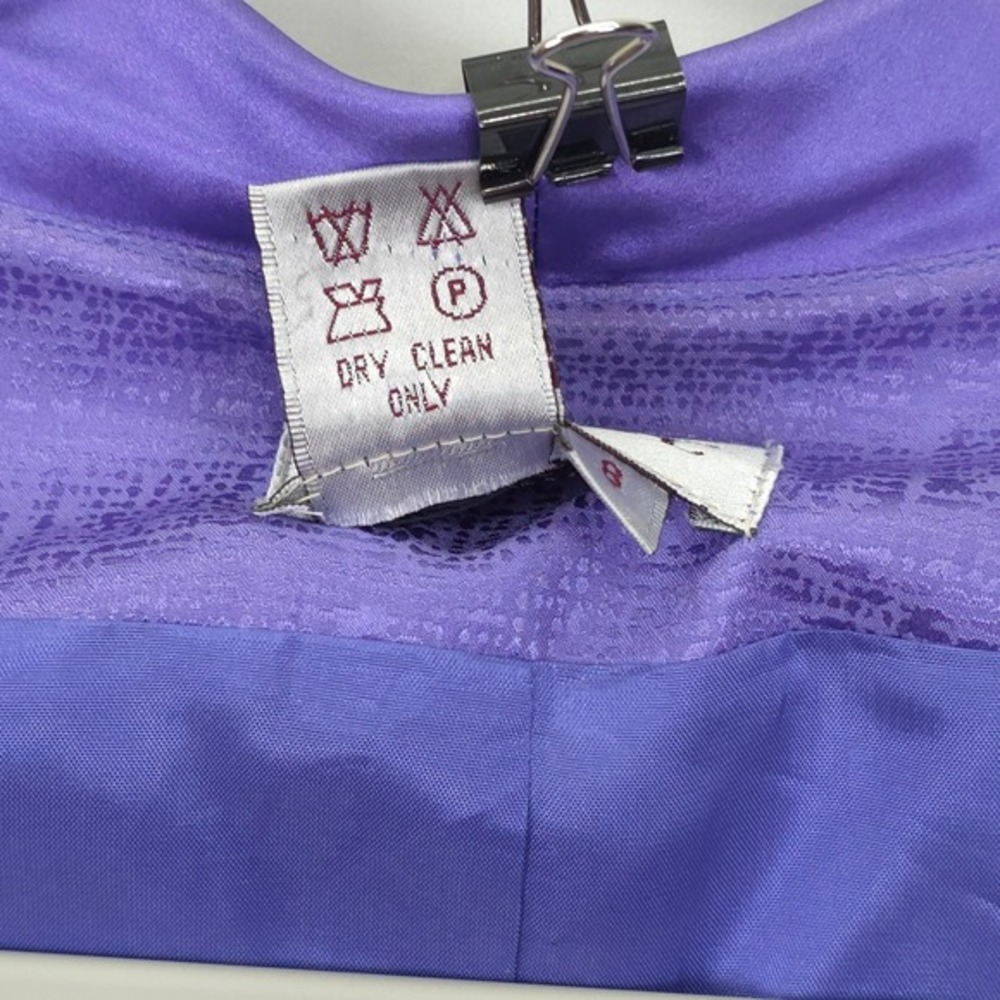 Adrianna Papell Silk Skirt Suit Set Purple Textured Tie Neck Career Wear VTG 90 - Picture 15 of 15